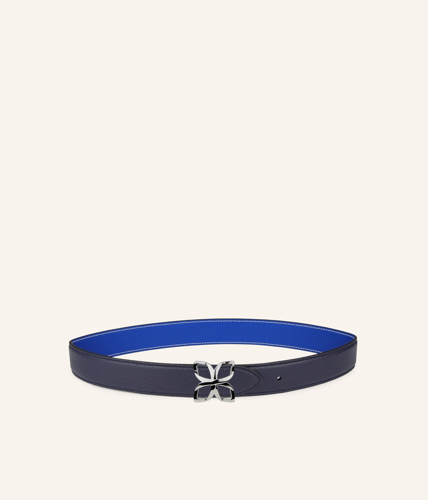 Ceinture Hortensia Argenté 33mm | Bleu Marine Bleu Cobalt - Fleuron Paris