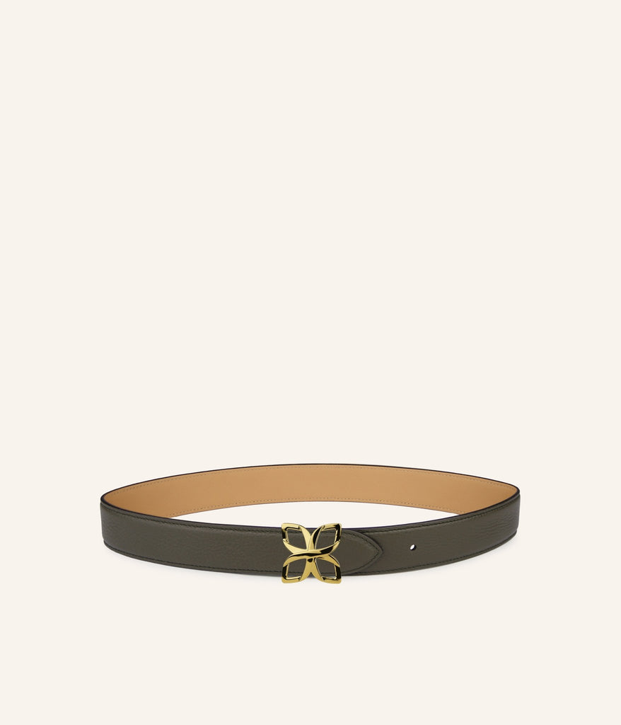 Ceinture Hortensia Doré 33mm | Vert Olive Cookie - Fleuron Paris